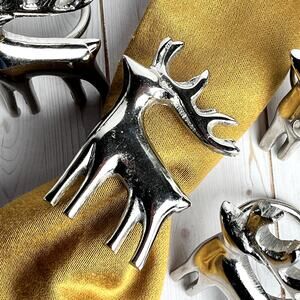 Set of 8 Reindeer Napkin Rings Silver Tone Christmas Holiday Contemporary Modern